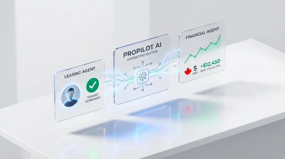 AI-powered property management dashboard showing automated tenant screening and maintenance workflows